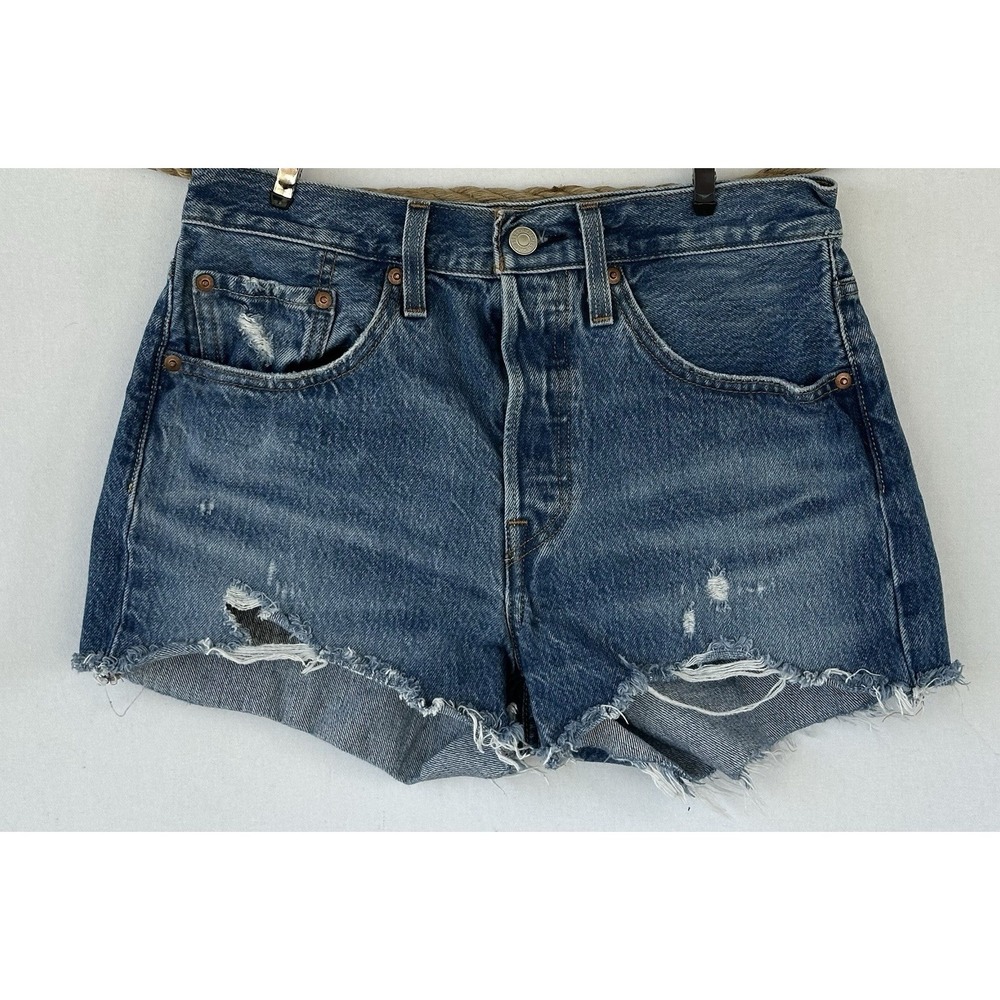 Levi's 501 Shorty Denim Shorts Button Fly Distressed Raw Hem Women's 26